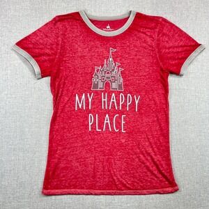 Disney Parks Authentic My Happy Place T Shirt‎ Womens Large Red Ringer Short Slv